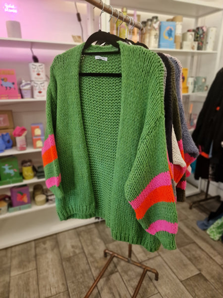 Neon Stripe Cardigan - Emerald