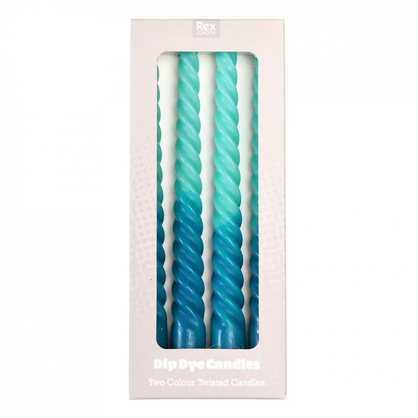 Dip Dye Spiral Candles - Blue & Turquoise