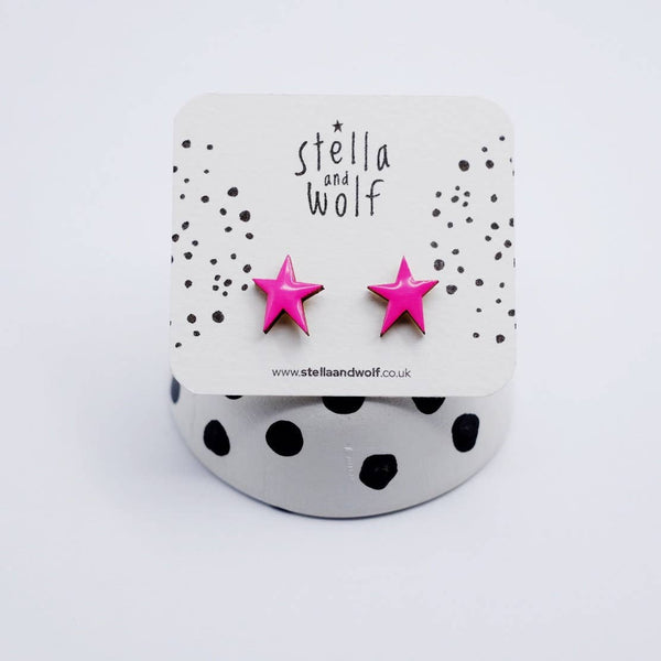 Stella & Wolf - Shocking Pink Star Earrings