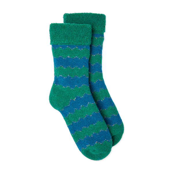 Glitter Slipper Socks - Green/Blue