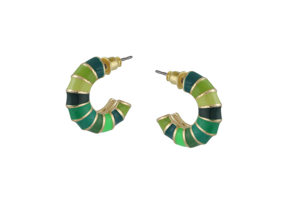 Small Bamboo Hoop Earrings - Green Multi