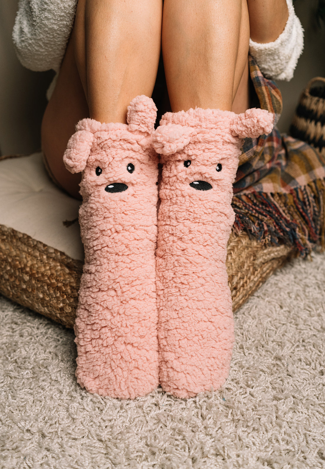 Teddy Slipper Socks - Pink