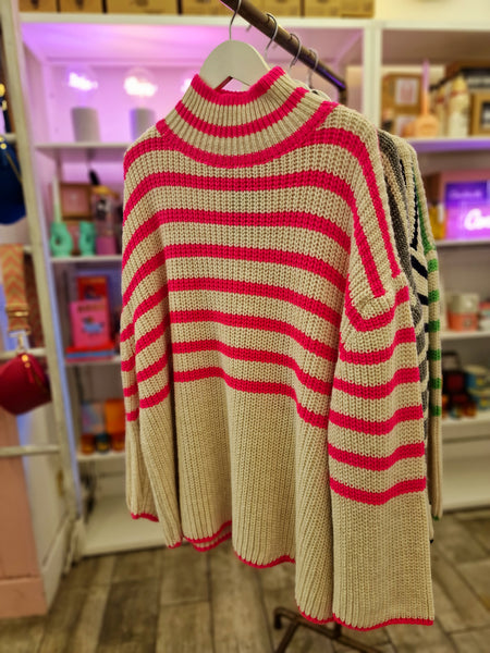 Striped Oversized Jumper - Pink