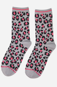 Bamboo Glitter Socks Leopard Print Grey