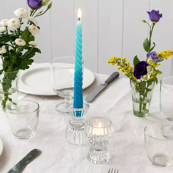 Double Ended Glass Candle Holder - Clear
