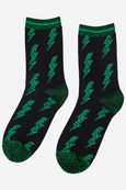 Glitter Lightning Bolt Bamboo Socks - Green