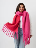 Two-Tone Chunky Soft Blanket Scarf - Pink