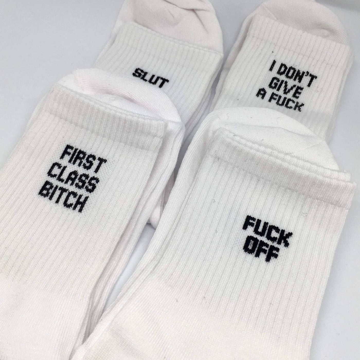 Rude White Cotton Socks - I don't give a F**ck