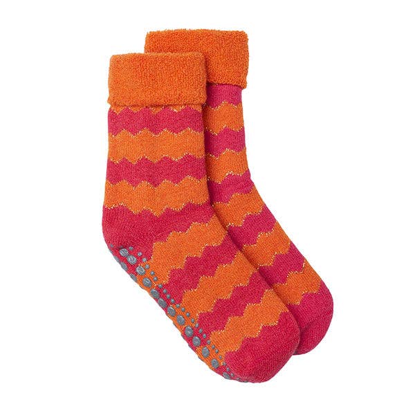 Glitter Slipper Socks - Orange/Pink