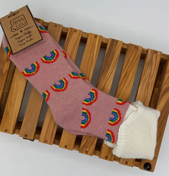 Rainbow Cosy Cuff Socks - Pink