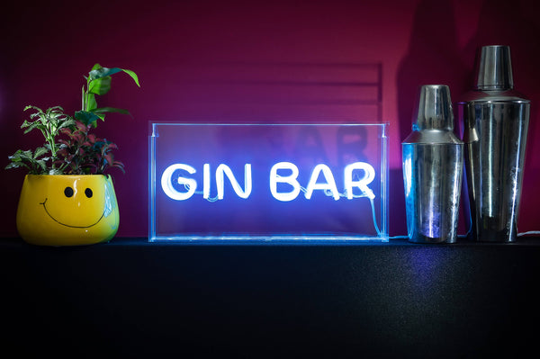 LED Neon Acrylic Box - Gin Bar - Blue