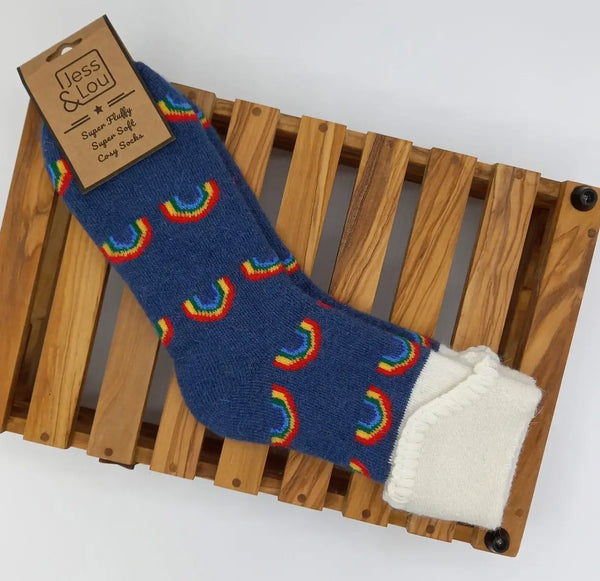 Rainbow Super Cosy Cuff Socks - Navy