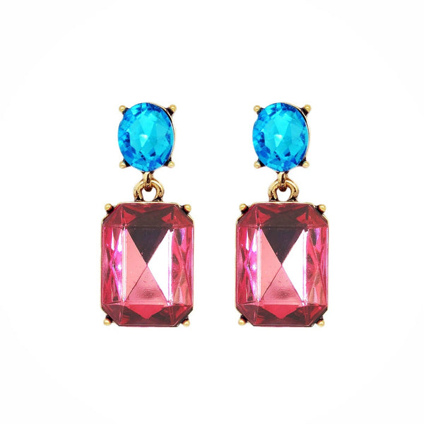 Last True Angel - Faceted Gem Earrings - Pink & Turquoise