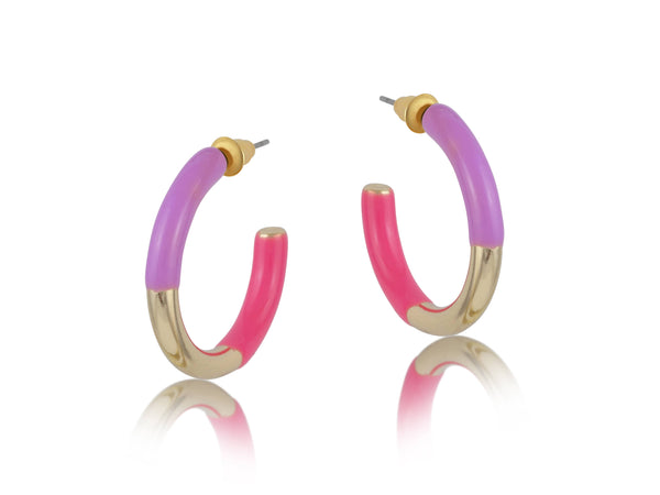Enamelled Hoop Earrings - Lilac/Pink
