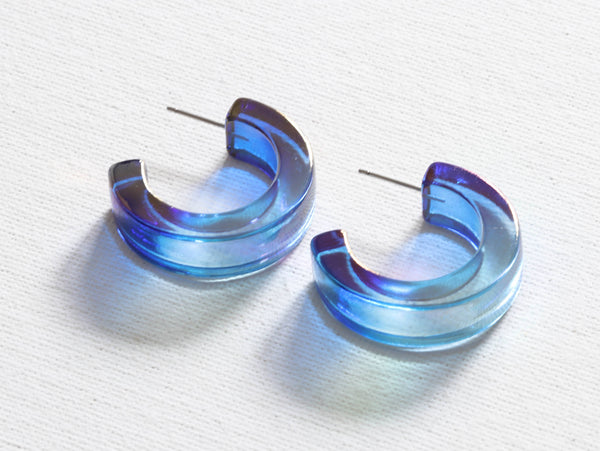 Celia 2 Tone Resin Hoop Earrings - Blue