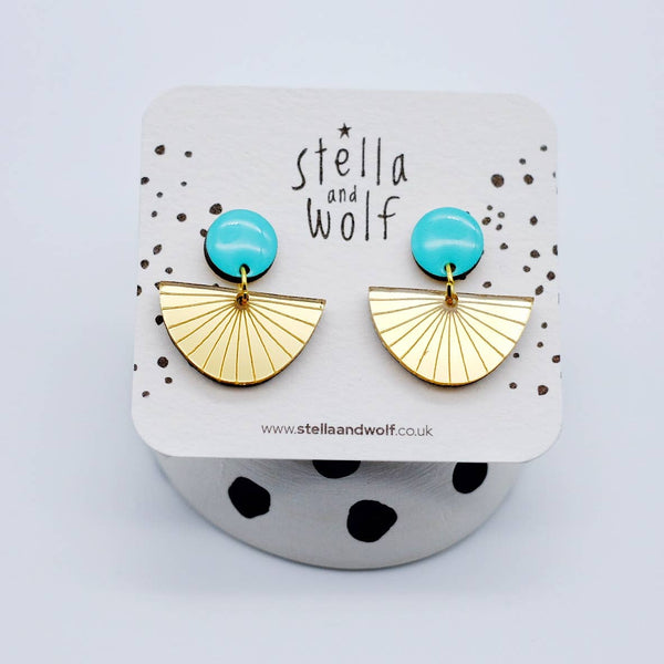 Stella & Wolf - Starburst Deco Drop Earrings - Turquoise & Gold