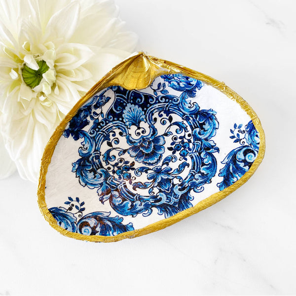 Decoupage Clam Shell Trinket Dish - Chinoiserie Inspired