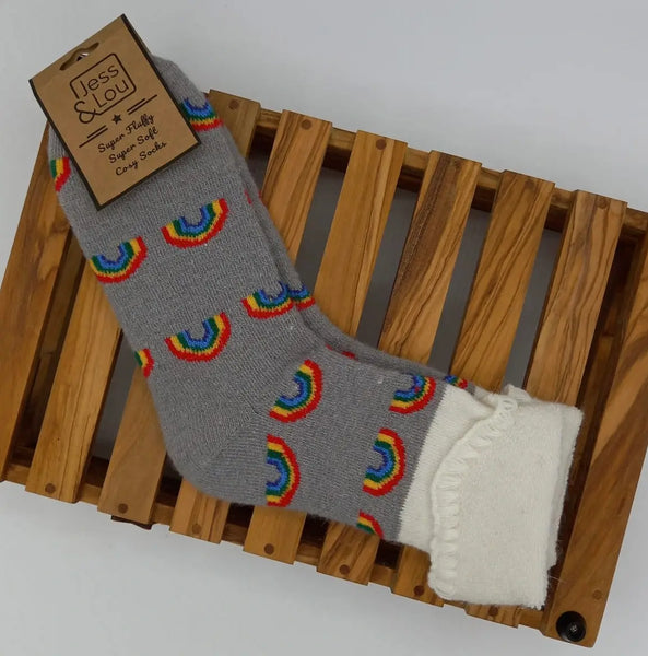 Rainbow Grey Cosy Cuff Socks - Grey